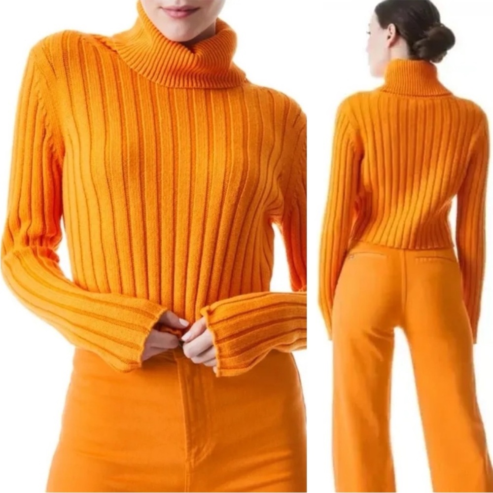 Alice + Olivia Norma Ribbed Cropped Turtleneck In Orange Women's Size XS